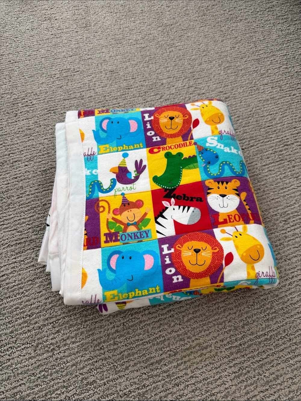 Colorful Safari Animal Baby Blanket - White Multi